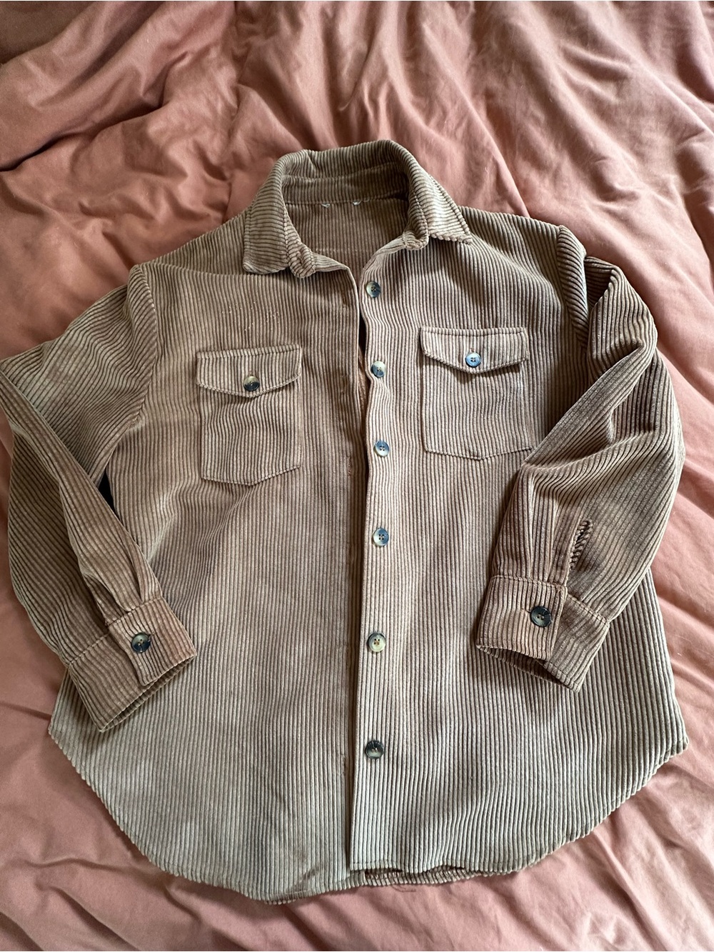 Corduroy Button-Up Shirt Jacket in Light Brown